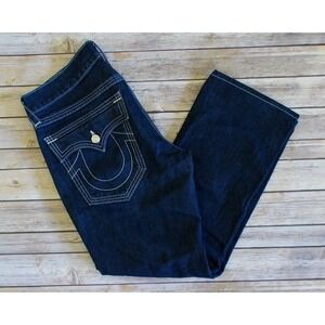 True Religion Ricky Jeans Mens 34 x 30 Straight Dark Wash Flap Pockets Made USA